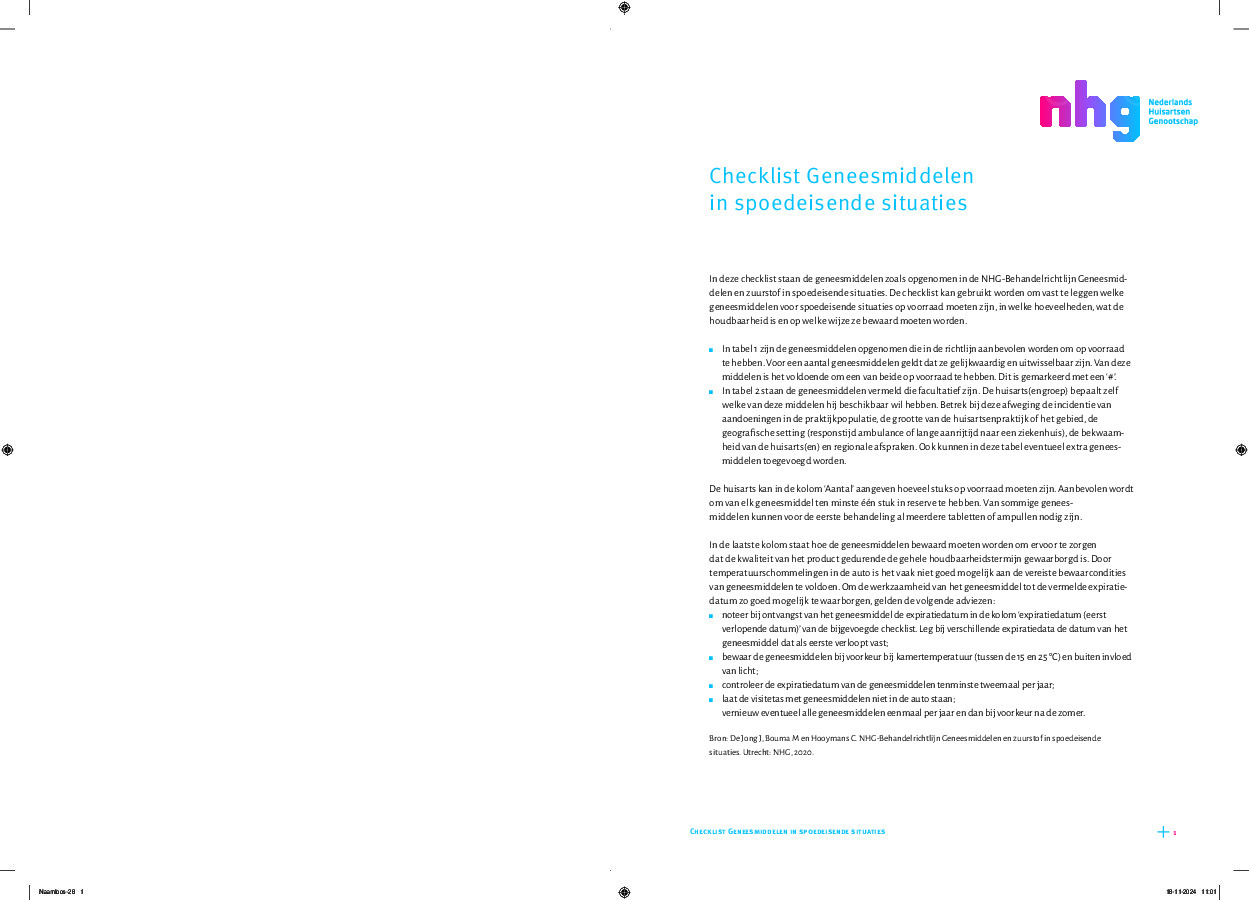 Checklist geneesmiddelen bij spoedsituaties